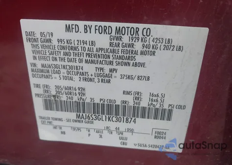 2019 Ford Ecosport Se from USA, damaged, VIN MAJ6S3GL1KC301874